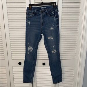Old Navy Women's Dark Blue Distressed Skinny Jeans